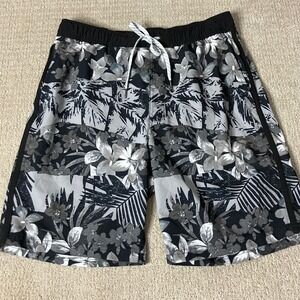 ZeroXposur Floral Swim Trunks Tropical Print Beach Shorts Black Gray M‎